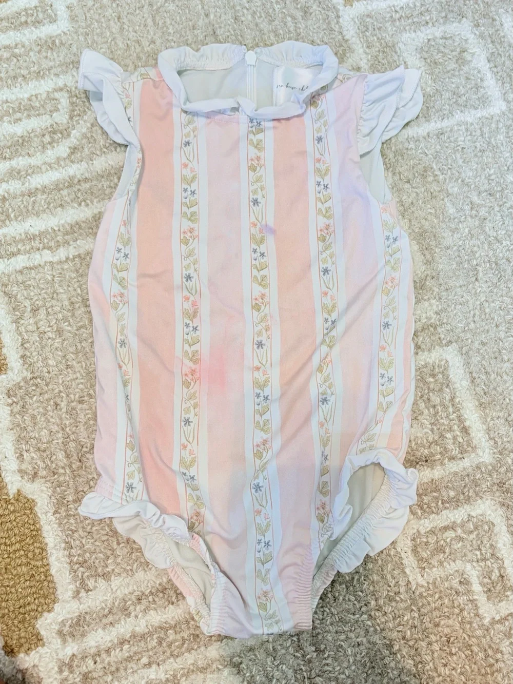 Sea house Pink & White Floral Stripe Baby One-Piece